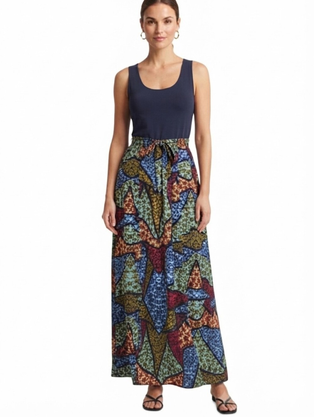 Love Fire Sleeveless Geometric Maxi Dress Side Slits Blue, & Multi-color Size XL